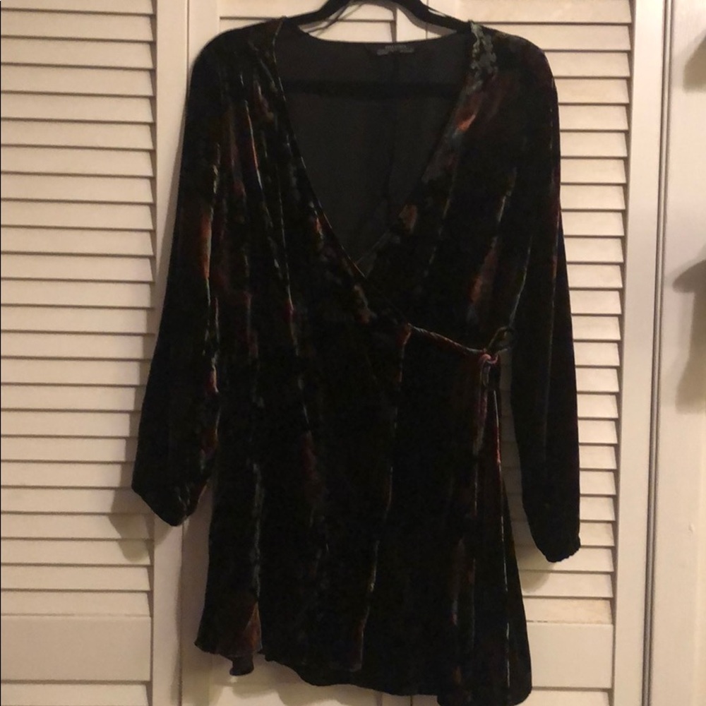 Zara Green& Red Velvet Floral Wrap Dress
